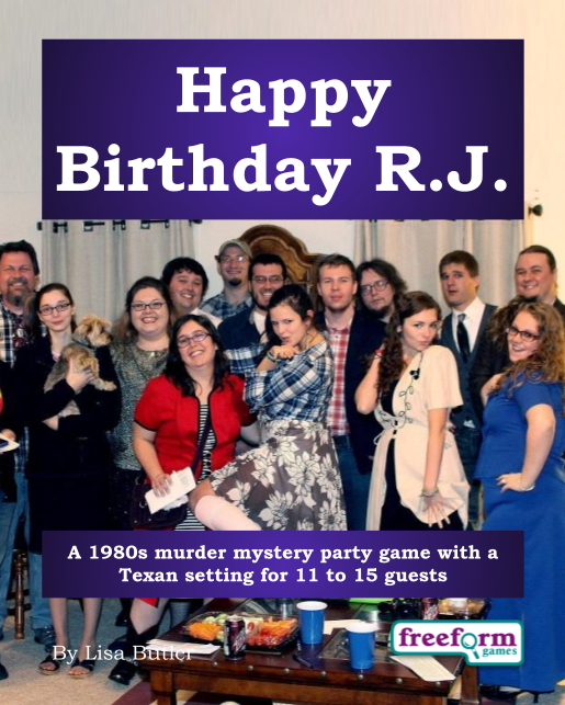 Cover to the Happy Birthday R.J. murder mystery game.